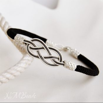 Infinity Bracelet Woven Celtic Love Knot Nautical Black Cord OOAK