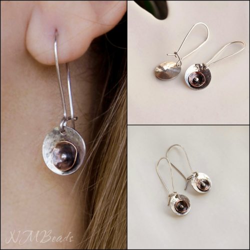 Full Moon Long Disc Earrings Mixed Metal Two Tone Sterling Silver And Copper