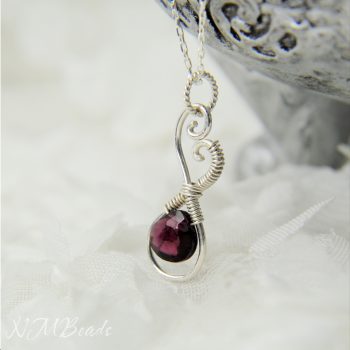 Heart Pendant Garnet Necklace Wire Wrapped Infinity Love Sterling Silver
