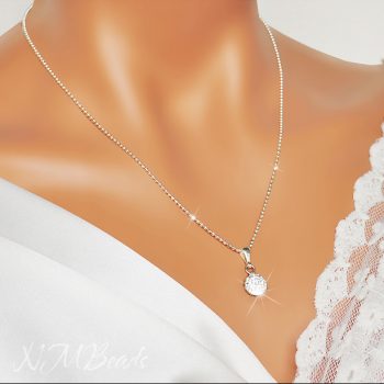 Delicate Wedding Pave Crystal Necklace With Ball Chain