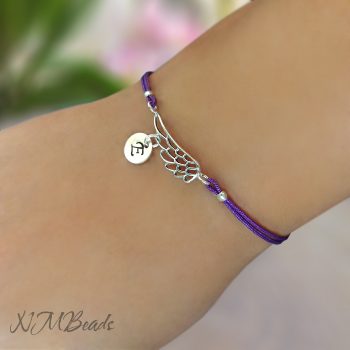 Personalized Angle Wing String Bracelet Sterling Silver Choose Color