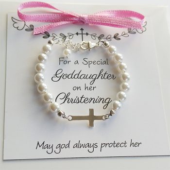 Christening Gift For Baby Girls Boys Infant Baptism Keepsake Pearl Bracelet With Cross