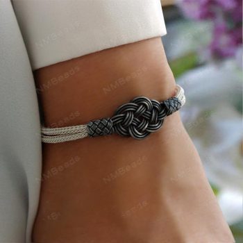 Celtic Double Love Knot Bangle Bracelet Oxidized Fine Silver Nautical