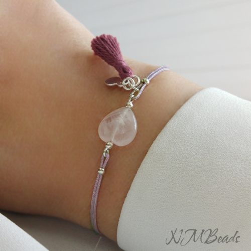 Rose Quartz Heart Simple String Bracelet With Tassel