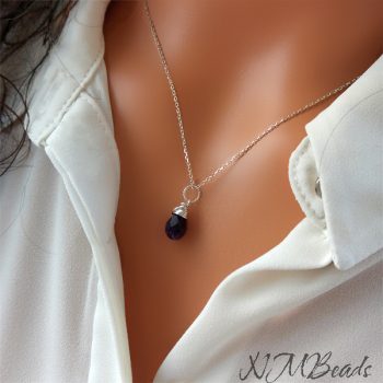 Amethyst Pendant On Silver Chain Wire Wrapped Gemstone Necklace