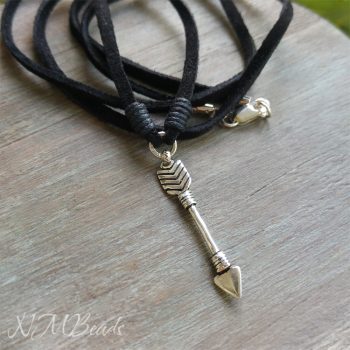 Arrow Pendant Necklace With Black Suede Leather Sterling Silver