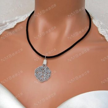 Celtic Sun Knot Pendant Fine Silver Wire Woven Choker Necklace