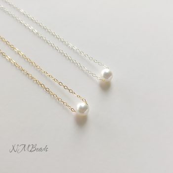 Girls Delicate Floating Single Pearl Necklace