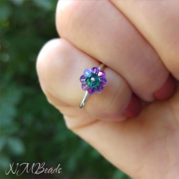 Children Purple Swarovski Flower Ring Sterling Silver