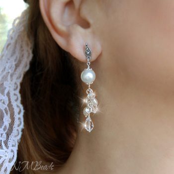Wedding Bridal Long Cluster Earrings With Swarovski Crystals